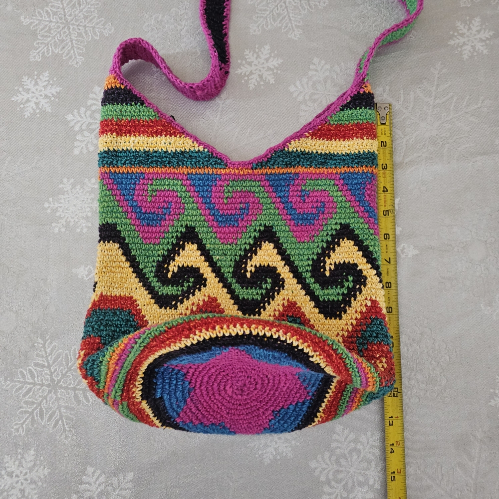 Artisan Bucket Bag Purse Multicolor Crochet Hobo Bag Boho Crossbody Festival - Picture 7 of 9